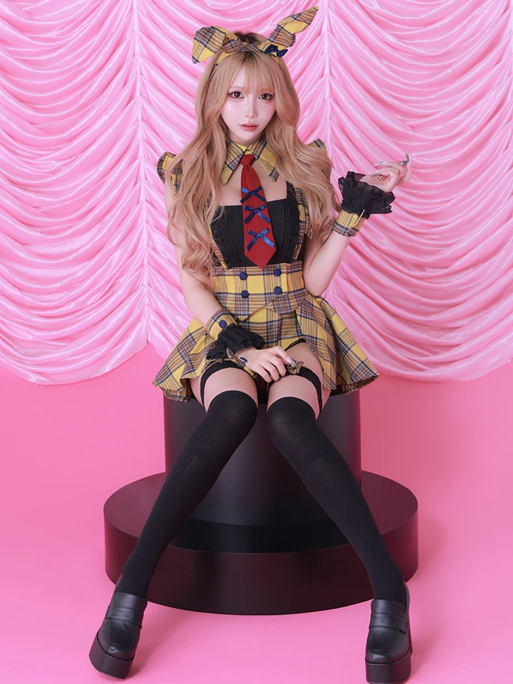 BUNNY CHAN HOUSE（バニーチャンハウス） コスプレ専門店  【6点セット】BITTER chocolate ビターチョコレート チェックバニー イエロー vcsbn-260153-2 イメージ画像01
