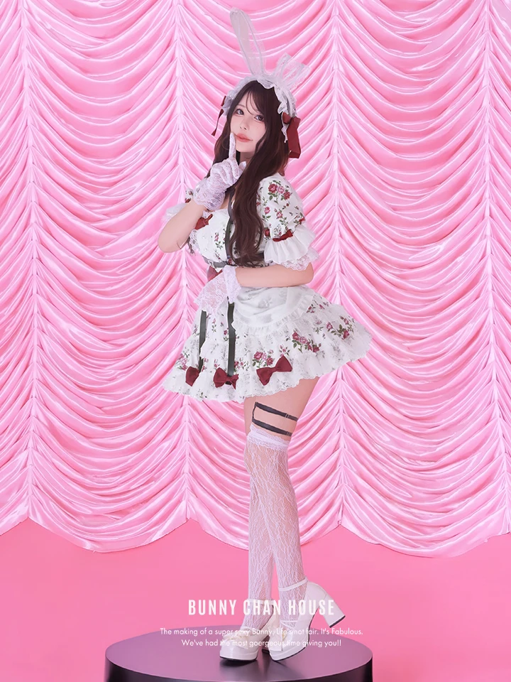 BUNNY CHAN HOUSE（バニーチャンハウス） コスプレ専門店  【3点セット】vanityME. × Chiroru コラボ Secret Garden シークレットガーデン クラシカルフリルバニー ホワイト ブラック vcsot-260158b vcsbn-260158b イメージ画像01