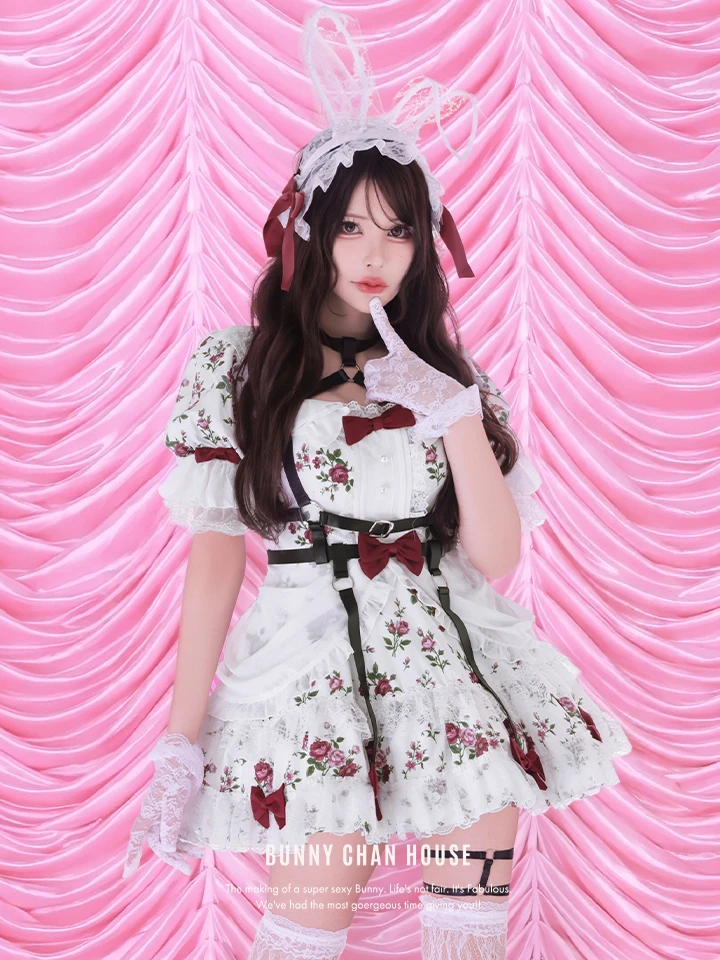 BUNNY CHAN HOUSE（バニーチャンハウス） コスプレ専門店  【3点セット】vanityME. × Chiroru コラボ Secret Garden シークレットガーデン クラシカルフリルバニー ホワイト ブラック vcsot-260158b vcsbn-260158b イメージ画像02