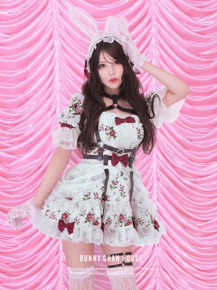 BUNNY CHAN HOUSE（バニーチャンハウス） コスプレ専門店  【3点セット】vanityME. × Chiroru コラボ Secret Garden シークレットガーデン クラシカルフリルバニー ホワイト ブラック vcsot-260158b vcsbn-260158b イメージ画像03