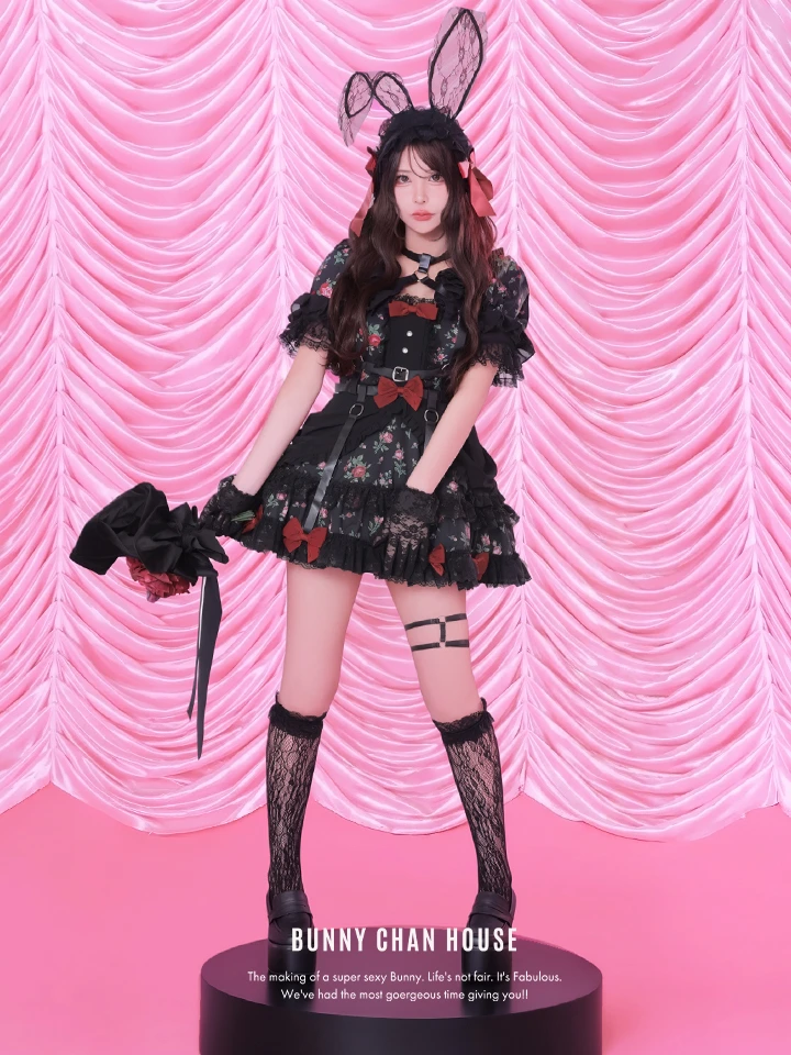 BUNNY CHAN HOUSE（バニーチャンハウス） コスプレ専門店  【3点セット】vanityME. × Chiroru コラボ Secret Garden シークレットガーデン クラシカルフリルバニー ホワイト ブラック vcsot-260158b vcsbn-260158b イメージ画像05