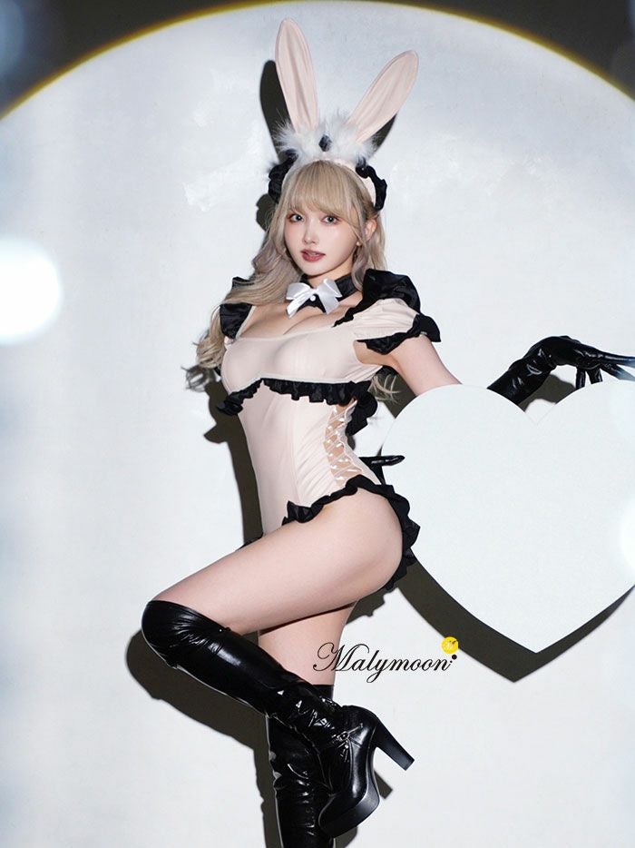 Malymoon フレンチメイドバニー ホワイト 即日発送】フレンチメイドバニー《ハロウィンコスプレ5点セット