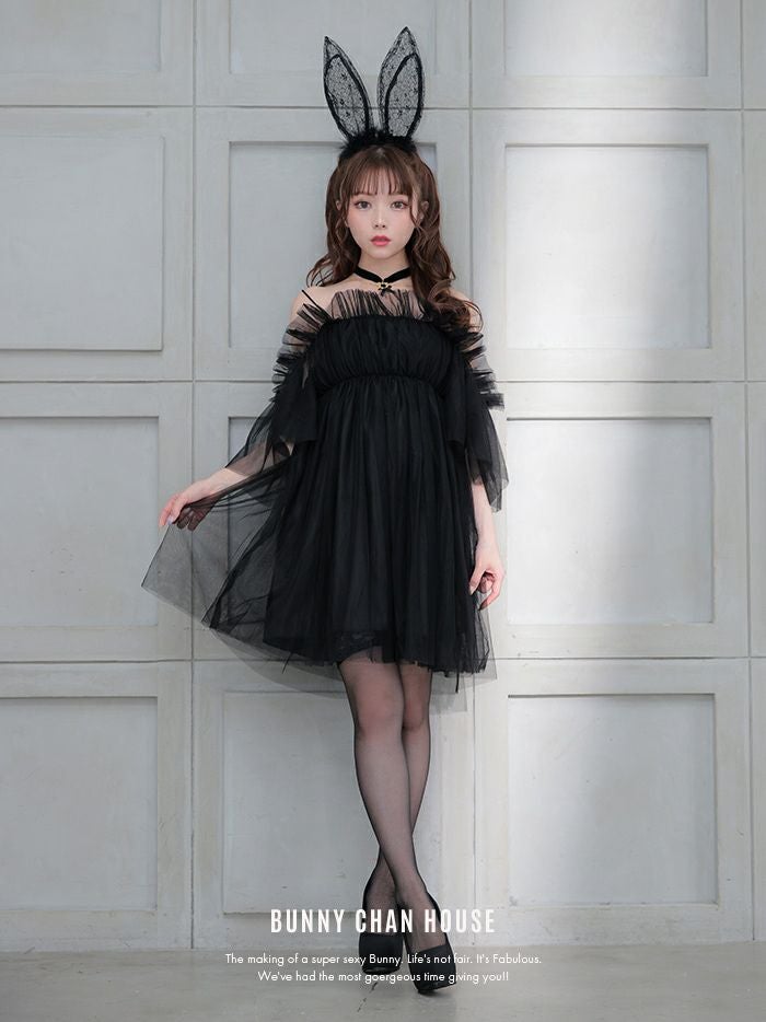 【2点セット】Tulle Dress BUNNY チュールドレスバニー[ブラック・ホワイト] vcsbn-23340