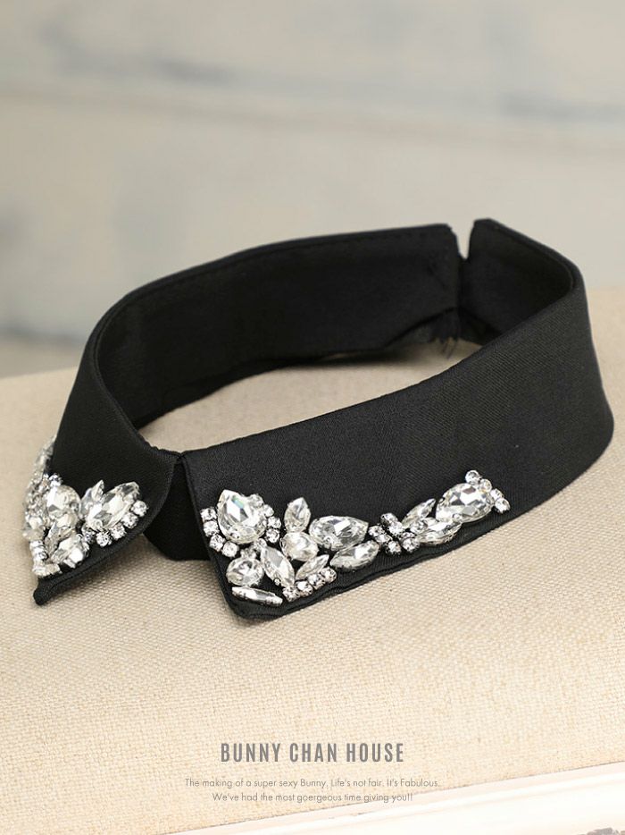 付け襟 宝石ビジュー黒　