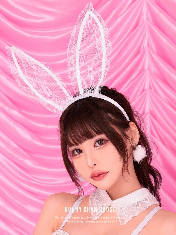 レースうさ耳カチューシャ ホワイト・ブラック vcsit-1014