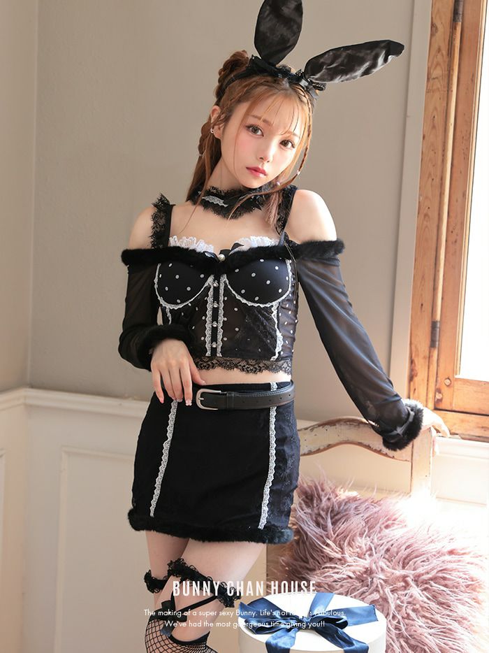 【7点セット】 Malymoon ファンシードットコルセットレディバニー [ブラック] ml10101