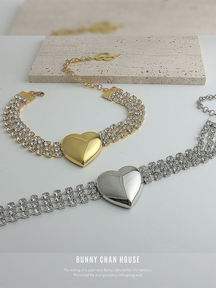 メタリックハート×ビジューチョーカーネックレス [ ゴールド/シルバー ] vcsit-25005