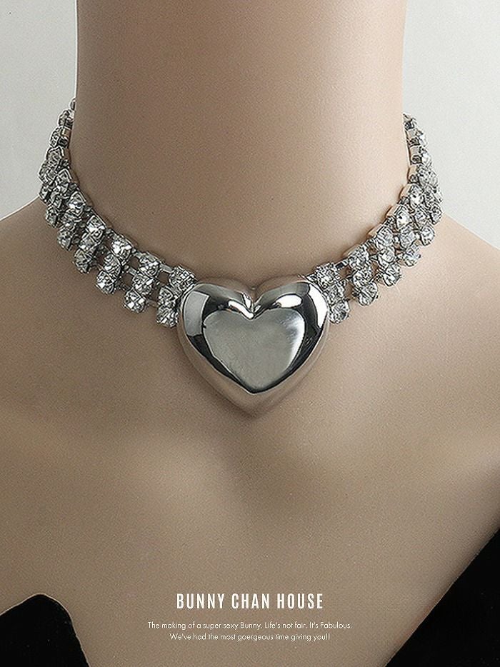 メタリックハート×ビジューチョーカーネックレス [ ゴールド/シルバー ] vcsit-25005