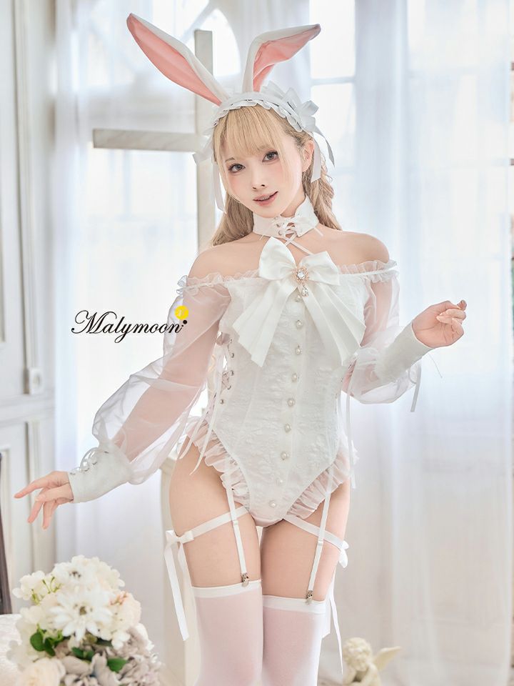 Malymoon マリームーン　ロングスリット巫女バニー　ブラック 9点セット】Malymoon マリームーン ロングスリット巫女バニー[ホワイト