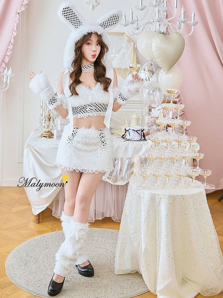 【9点セット】Malymoon マリームーン テディバニーギンガムファーセットアップ [ホワイト] ml9960-2