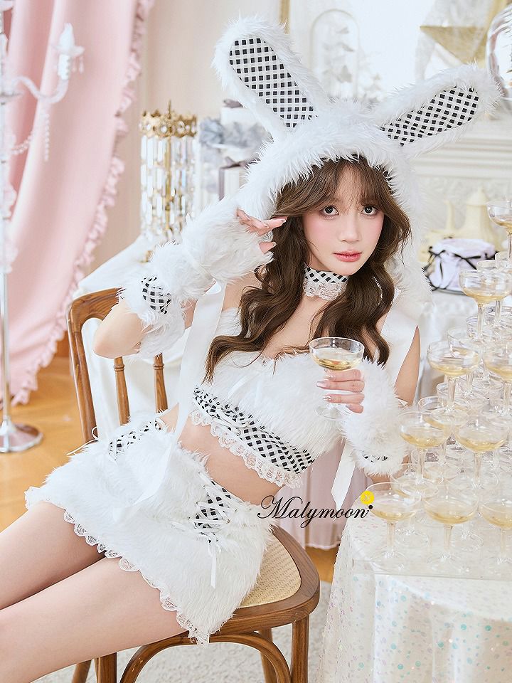 【9点セット】Malymoon マリームーン テディバニーギンガムファーセットアップ [ホワイト] ml9960-2
