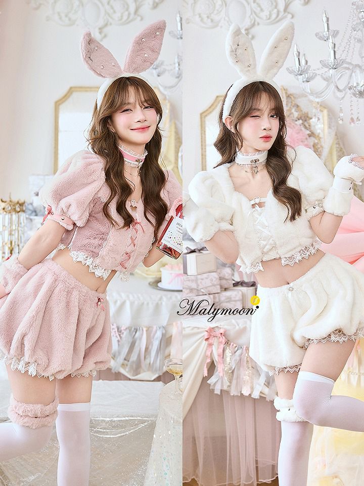 【9点セット】Malymoon マリームーン スイートバニーラテセットアップ [ピンク/ホワイト] ml10277