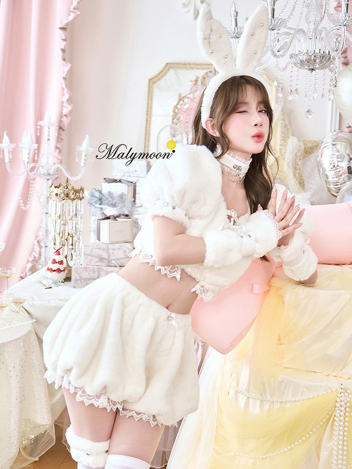 【9点セット】Malymoon マリームーン スイートバニーラテセットアップ [ピンク/ホワイト] ml10277