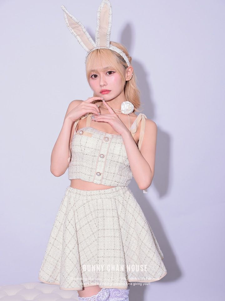 【3点セット】No.5 ツイードセットアップフレアスカートバニー アイボリー vcsbn-240313-2