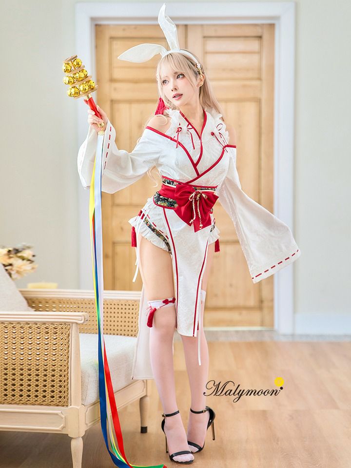 MalyMoon 巫女バニー 白色 9点セット】Malymoon マリームーン ロングスリット巫女バニー[ホワイト
