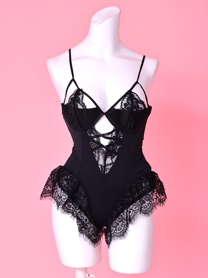 【3点セット】Lingerie Bunny ランジェリーバニー セクシーコスプレ レースアップ 黒 vcsbn-368