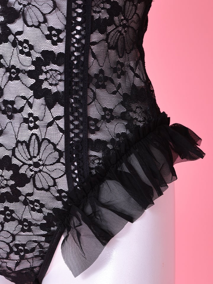 【4点セット】Lingerie Bunny ランジェリーバニー センシュアル 総レース テディ セクシーコスプレ ブラック vcsbn-6722-1