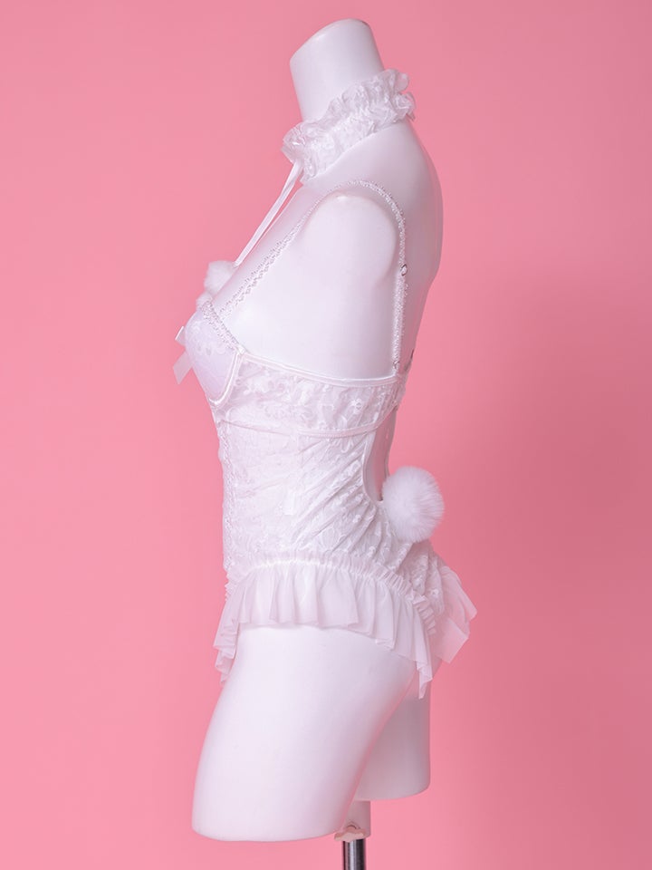 【4点セット】Lingerie Bunny ランジェリーバニー センシュアル 総レース テディ セクシーコスプレ ホワイト vcsbn-6722-2