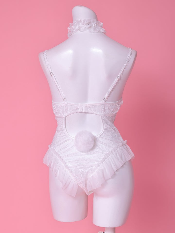 【4点セット】Lingerie Bunny ランジェリーバニー センシュアル 総レース テディ セクシーコスプレ ホワイト vcsbn-6722-2