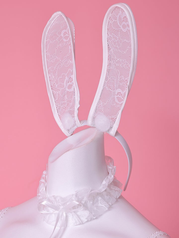 【4点セット】Lingerie Bunny ランジェリーバニー センシュアル 総レース テディ セクシーコスプレ ホワイト vcsbn-6722-2