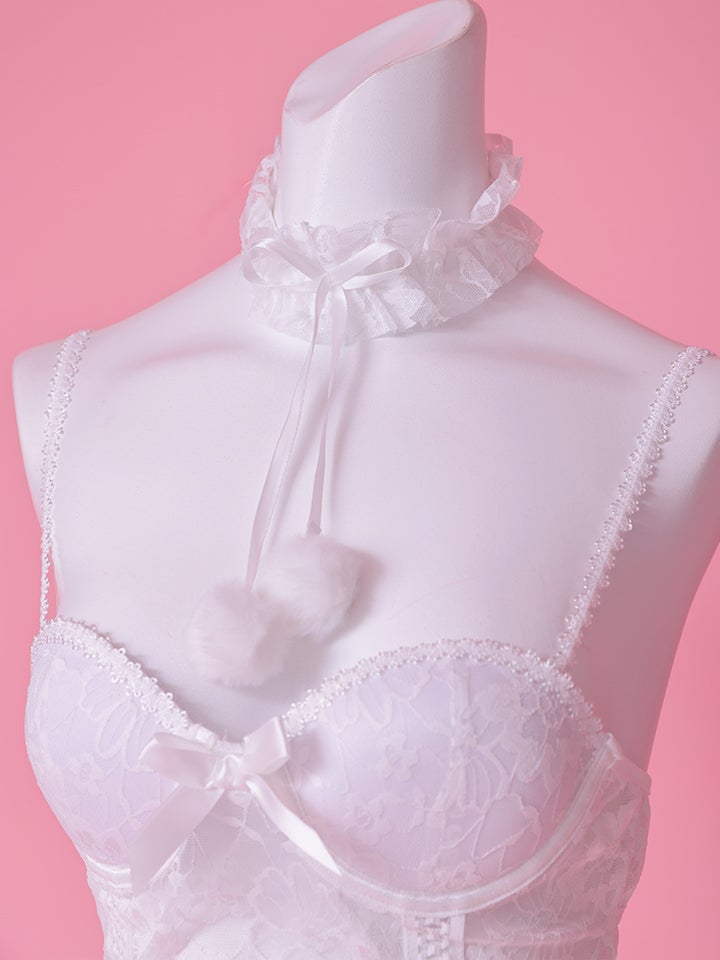 【4点セット】Lingerie Bunny ランジェリーバニー センシュアル 総レース テディ セクシーコスプレ ホワイト vcsbn-6722-2