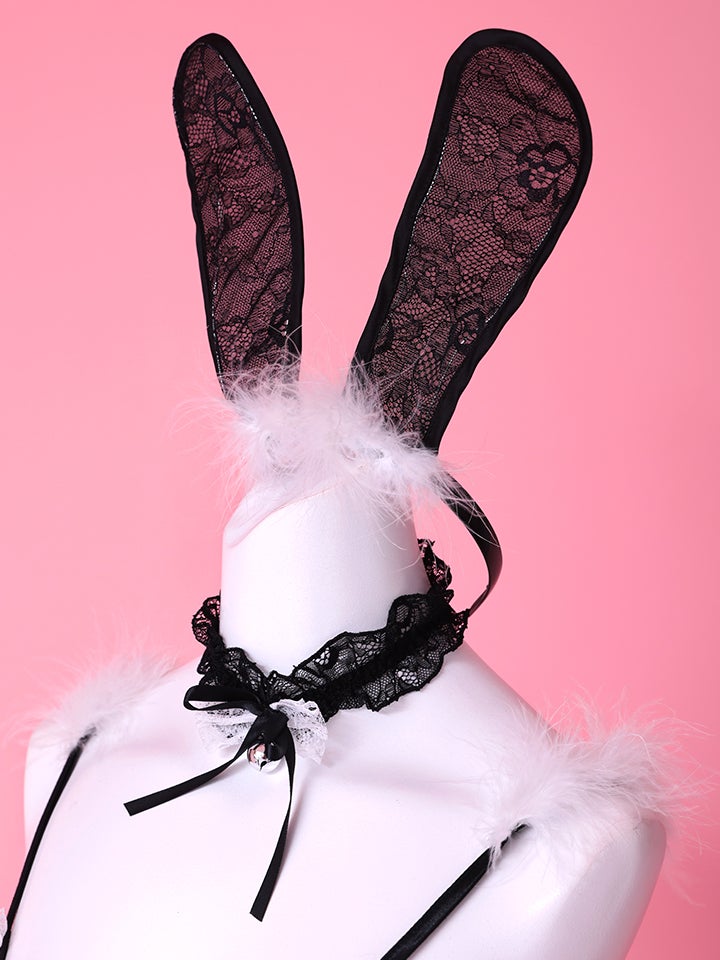 【4点セット】Lingerie Bunny ラブリー ランジェリーバニー セクシーコスプレ レーススカート 総レース 黒 vcsbn-2665-1