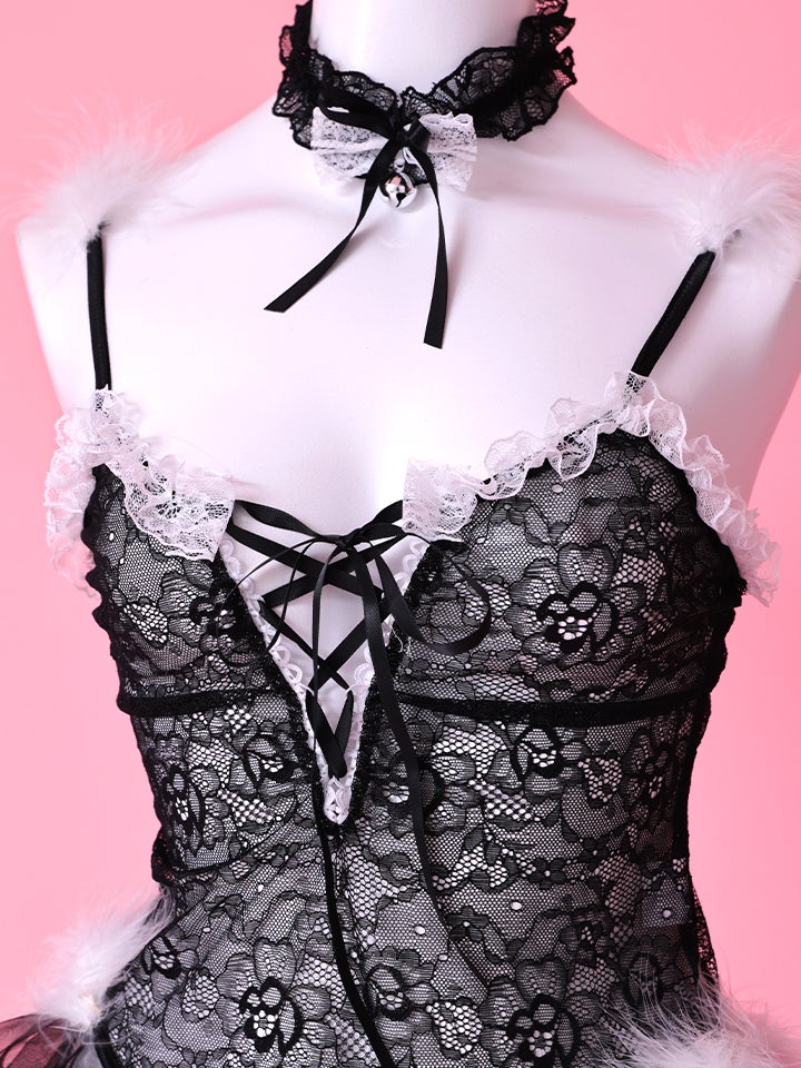 【4点セット】Lingerie Bunny ラブリー ランジェリーバニー セクシーコスプレ レーススカート 総レース 黒 vcsbn-2665-1