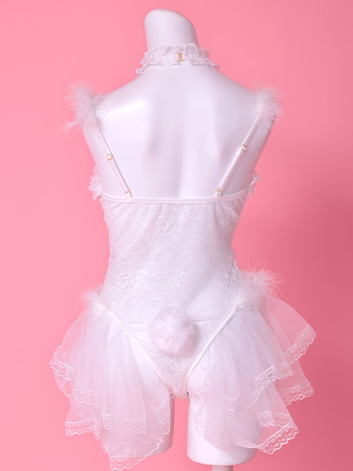 【4点セット】Lingerie Bunny ラブリー ランジェリーバニー セクシーコスプレ レーススカート 総レース 白 vcsbn-2665-2