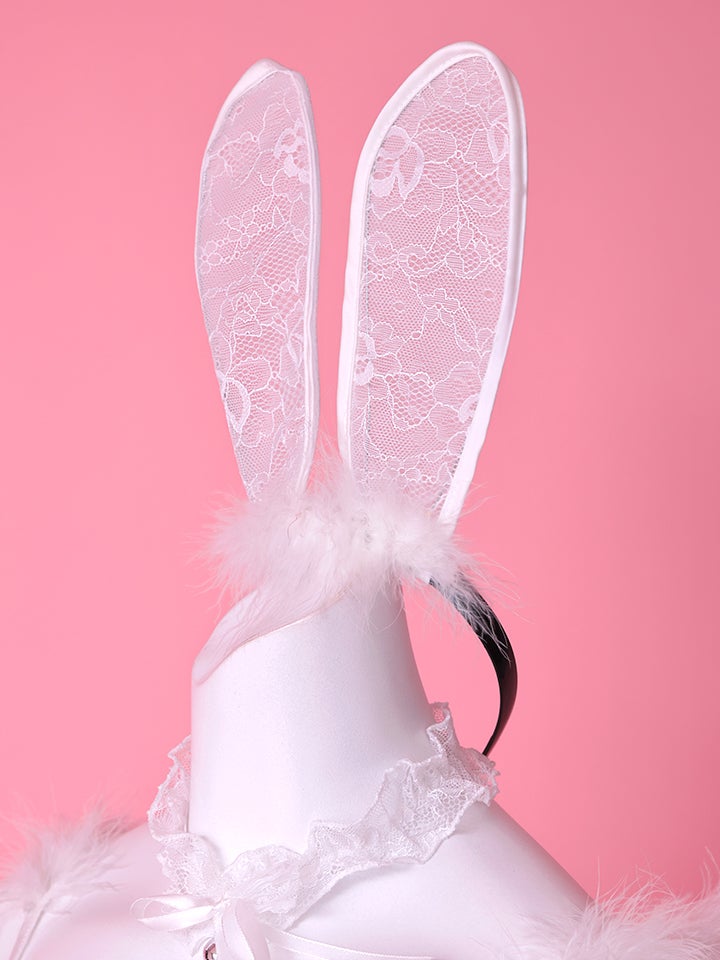 【4点セット】Lingerie Bunny ラブリー ランジェリーバニー セクシーコスプレ レーススカート 総レース 白 vcsbn-2665-2