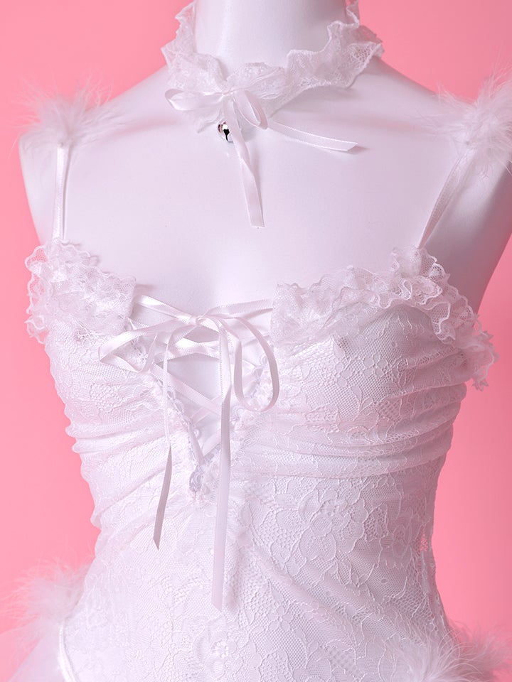 【4点セット】Lingerie Bunny ラブリー ランジェリーバニー セクシーコスプレ レーススカート 総レース 白 vcsbn-2665-2