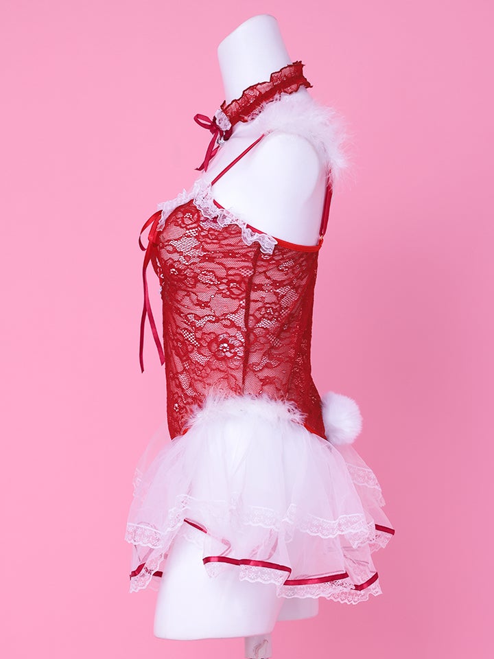 【4点セット】Lingerie Bunny ラブリー ランジェリーバニー セクシーコスプレレーススカート 総レース 赤 vcsbn-2665-3