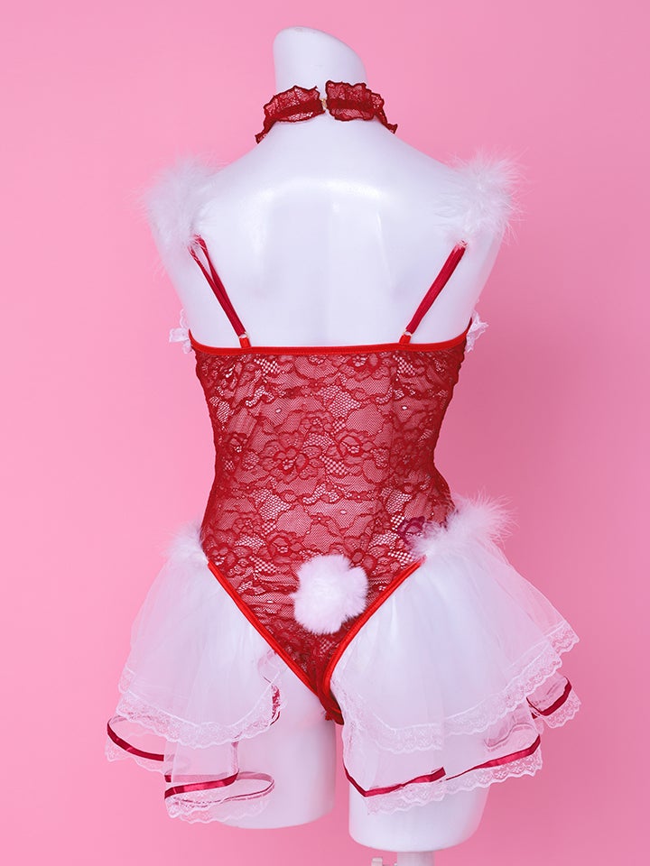 【4点セット】Lingerie Bunny ラブリー ランジェリーバニー セクシーコスプレレーススカート 総レース 赤 vcsbn-2665-3