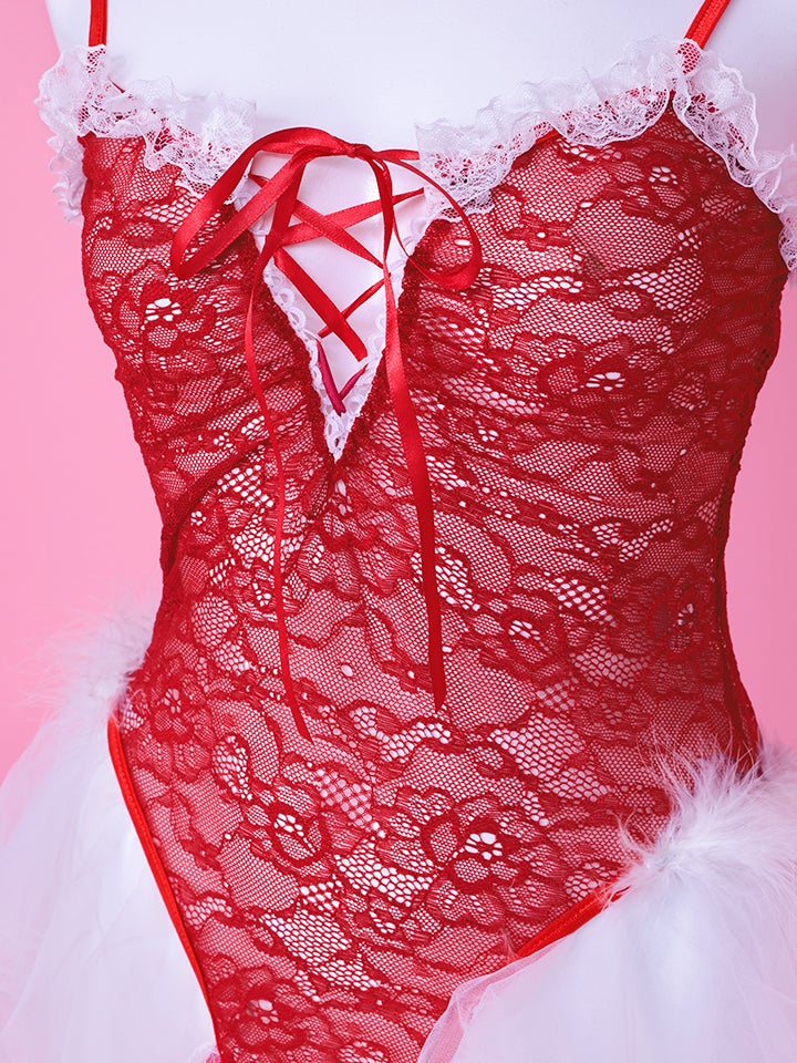 【4点セット】Lingerie Bunny ラブリー ランジェリーバニー セクシーコスプレレーススカート 総レース 赤 vcsbn-2665-3