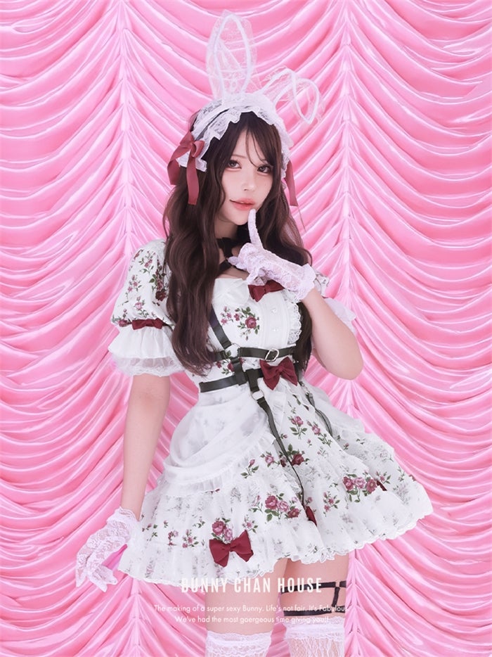anityME. × Chiroru コラボ Secret Garden シークレットガーデン クラシカルフリルバニー ホワイト ブラック vcsbn-260158b