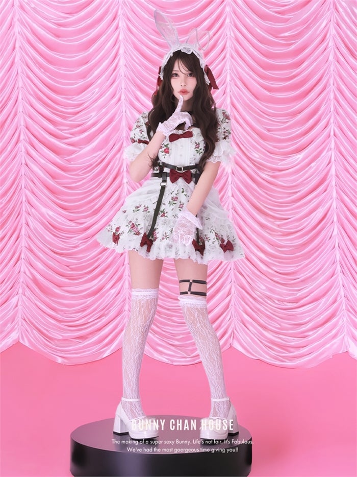 anityME. × Chiroru コラボ Secret Garden シークレットガーデン クラシカルフリルバニー ホワイト ブラック vcsbn-260158b