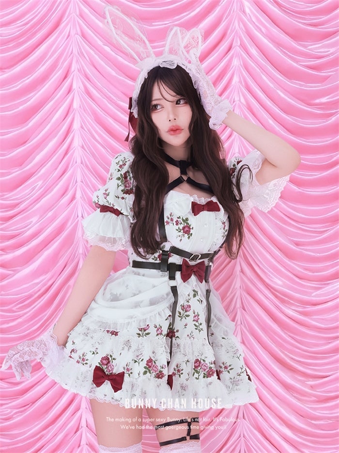 anityME. × Chiroru コラボ Secret Garden シークレットガーデン クラシカルフリルバニー ホワイト ブラック vcsbn-260158b