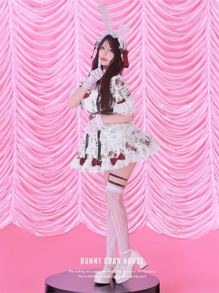 anityME. × Chiroru コラボ Secret Garden シークレットガーデン クラシカルフリルバニー ホワイト ブラック vcsbn-260158b