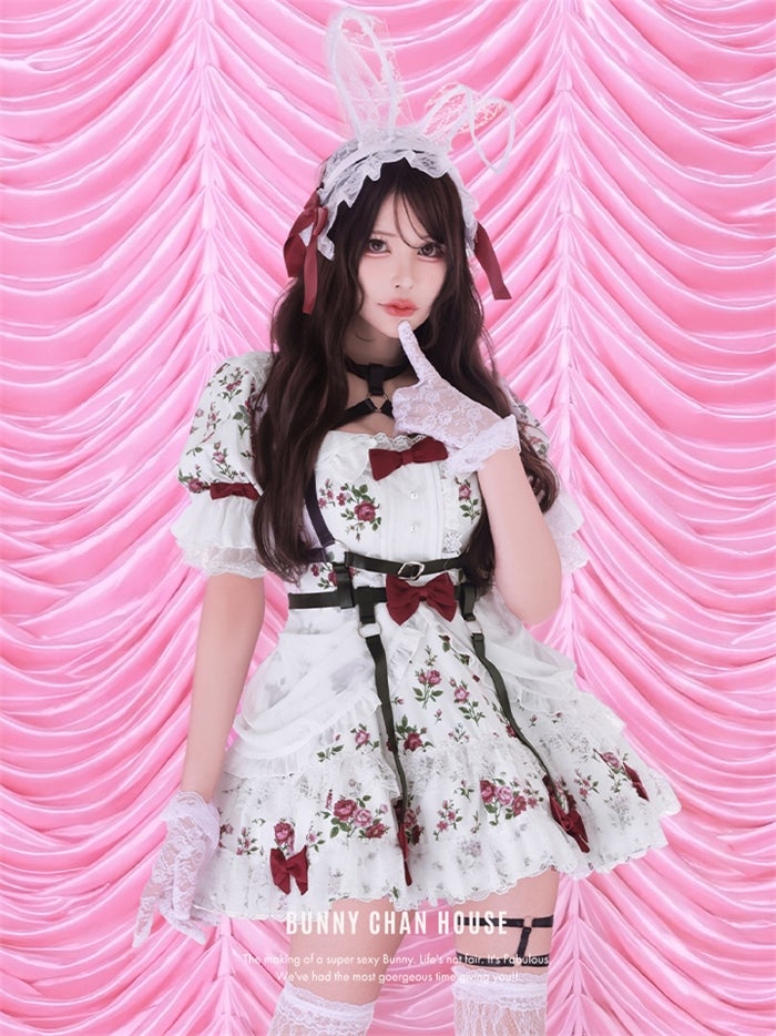 anityME. × Chiroru コラボ Secret Garden シークレットガーデン クラシカルフリルバニー ホワイト ブラック vcsbn-260158b