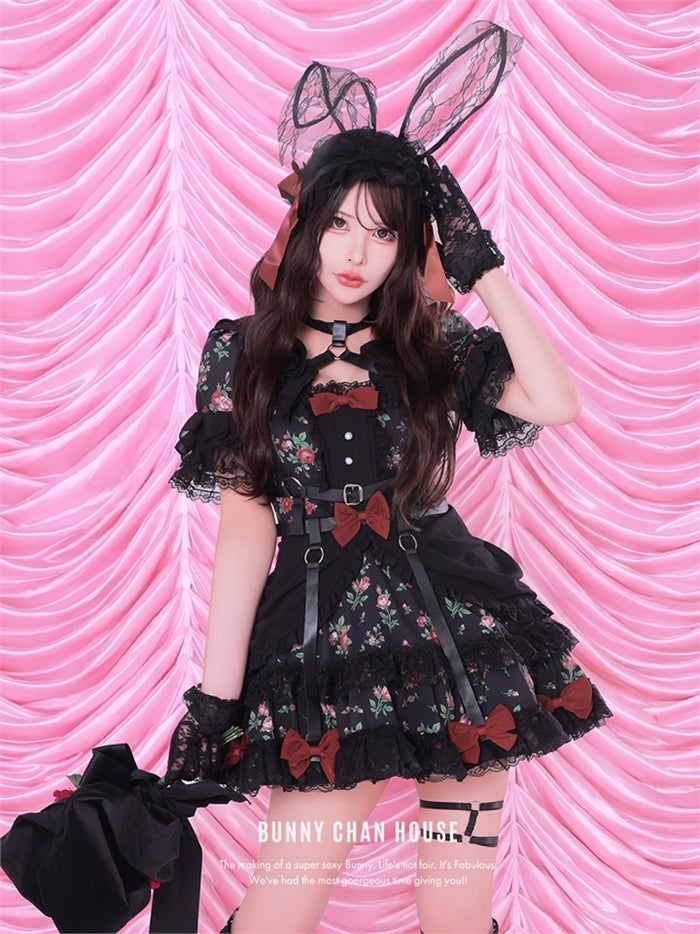 anityME. × Chiroru コラボ Secret Garden シークレットガーデン クラシカルフリルバニー ホワイト ブラック vcsbn-260158b