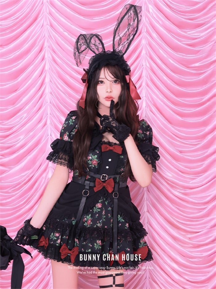 anityME. × Chiroru コラボ Secret Garden シークレットガーデン クラシカルフリルバニー ホワイト ブラック vcsbn-260158b