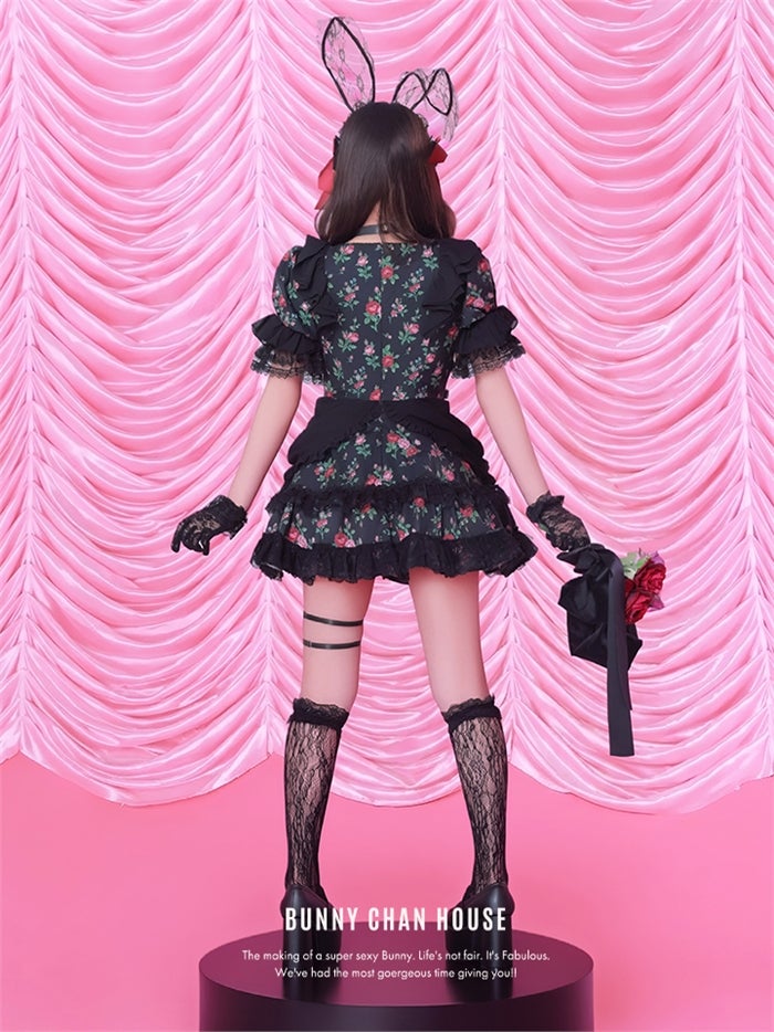 anityME. × Chiroru コラボ Secret Garden シークレットガーデン クラシカルフリルバニー ホワイト ブラック vcsbn-260158b